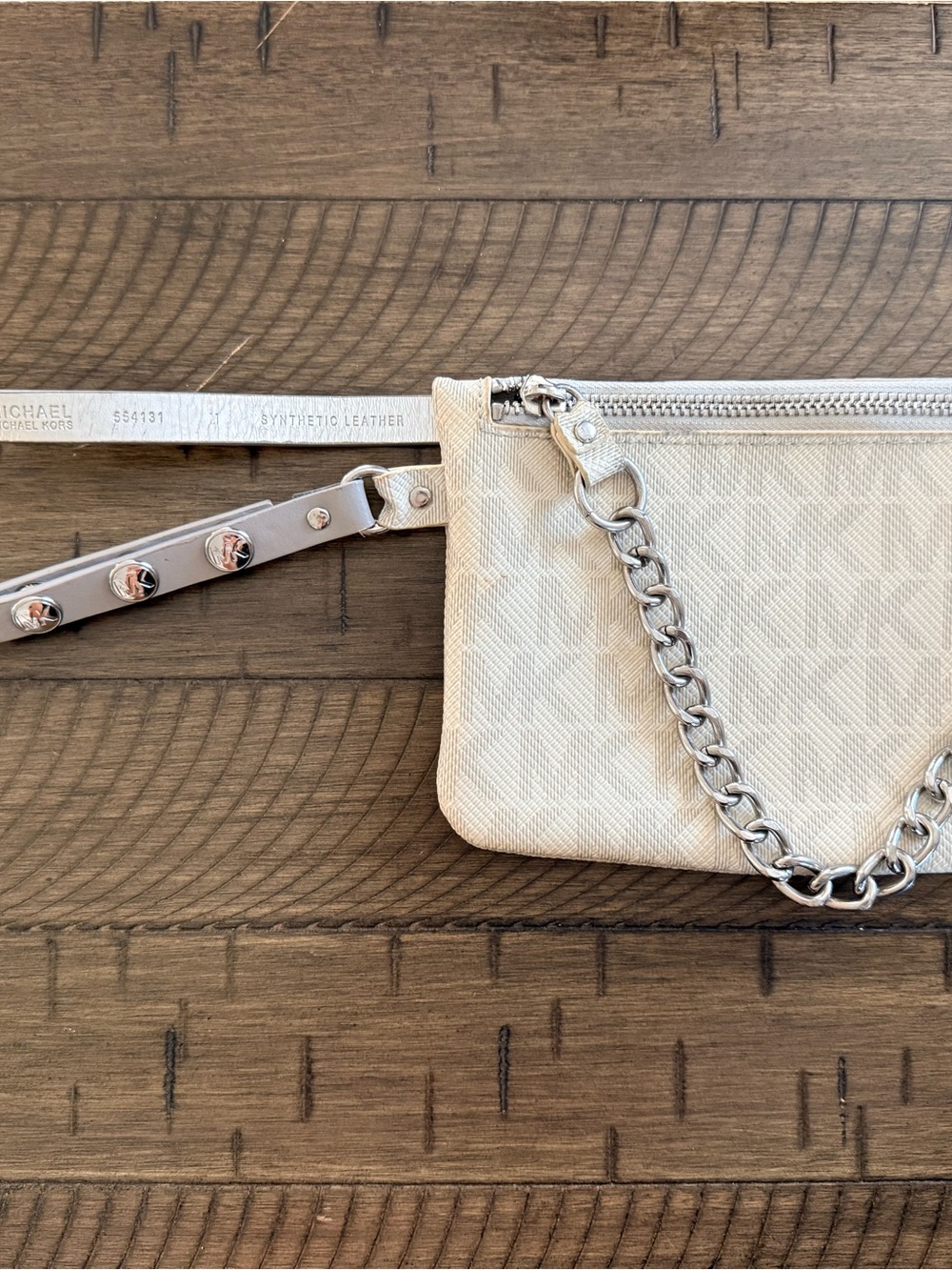 Michael Kors White MK Signature Wristlet Zip Pouch